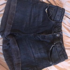 dark blue washed denim jean shorts